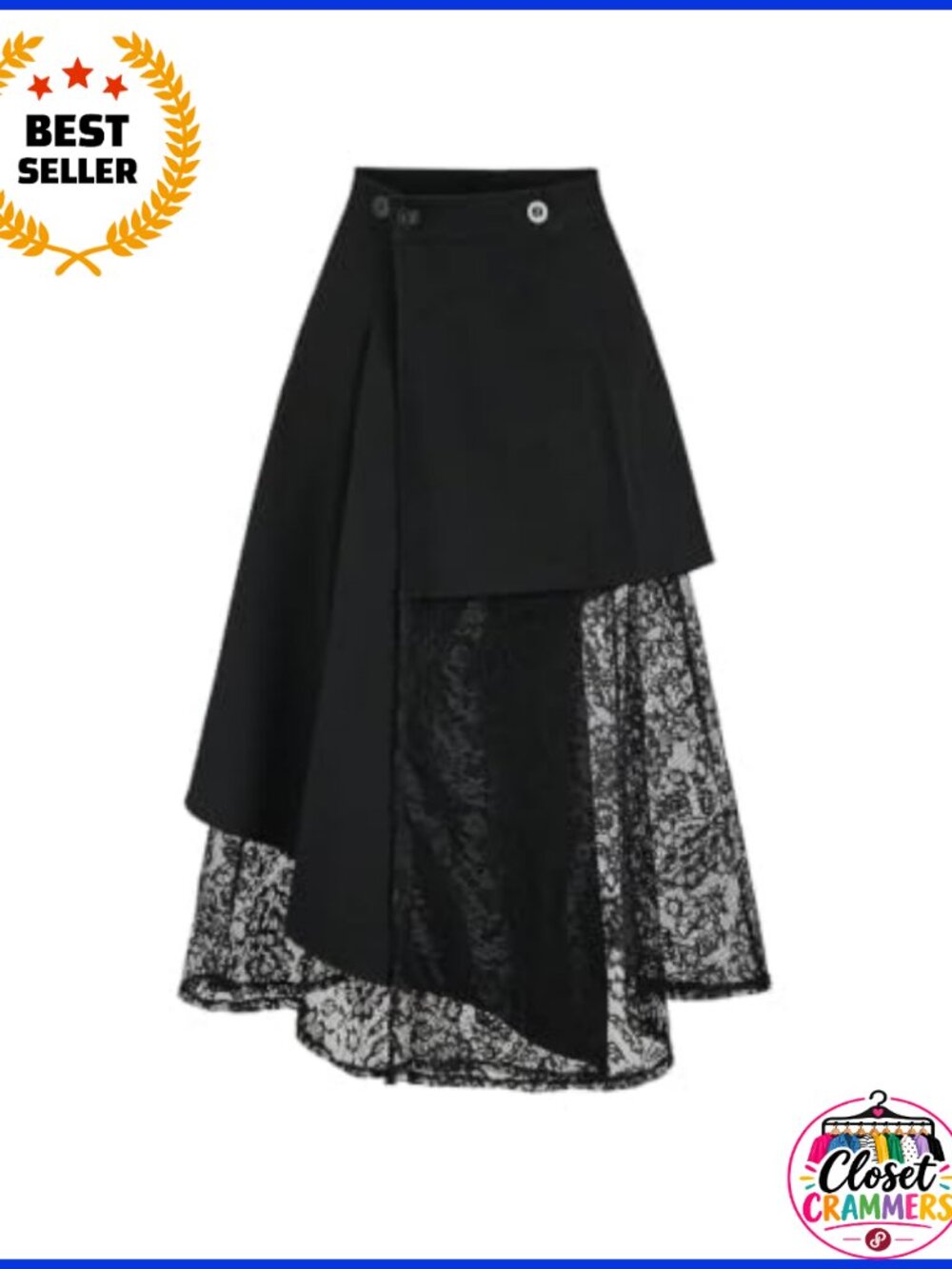 Lace Wrap Skirt Button Front Asymmetrical A-Line Midi Skirt